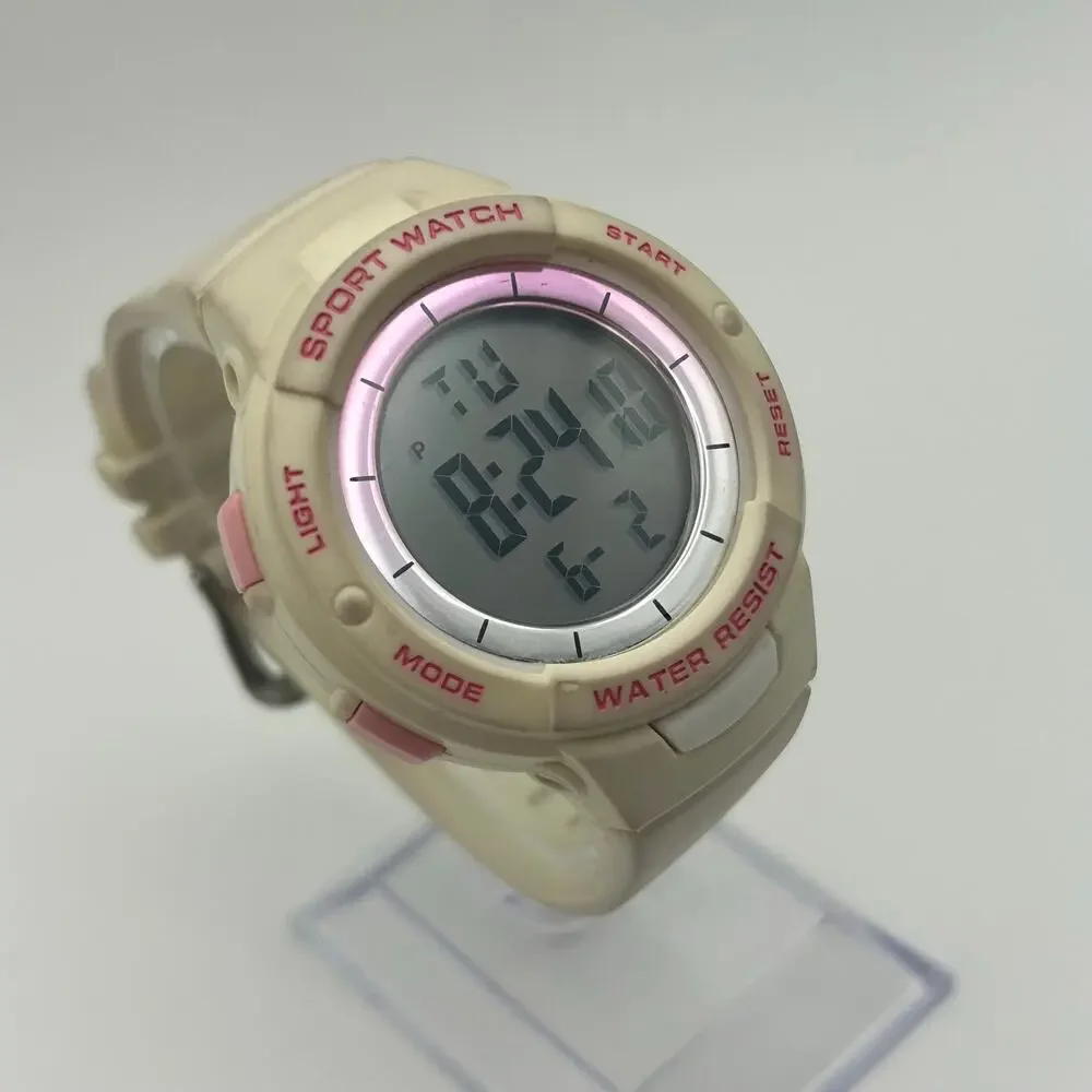 White and Pink Women’s Digital Watch Stainless Steel Working New Battery